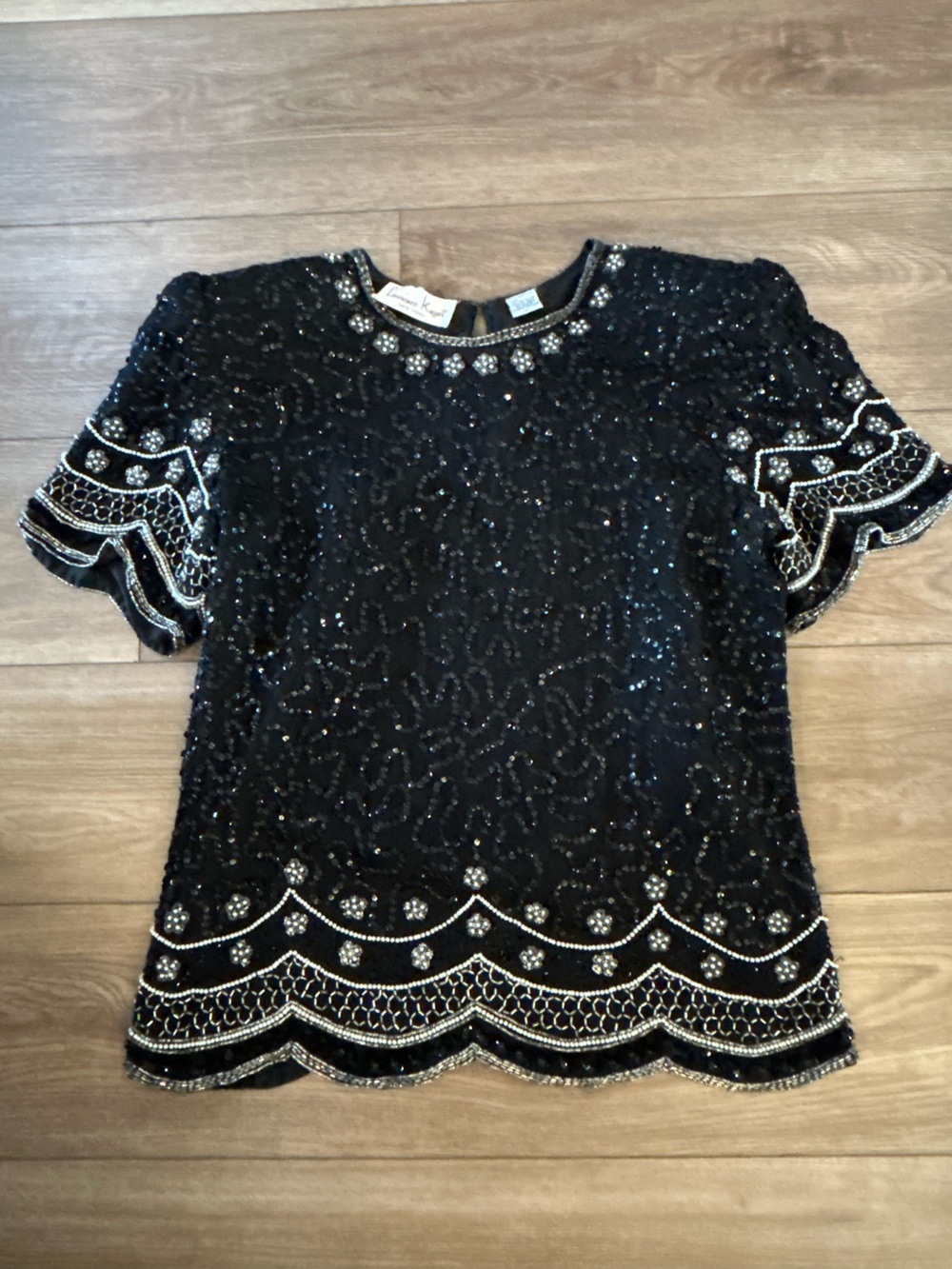Vintage Laurence Kazar Black Beaded Silk Evening Top Medium